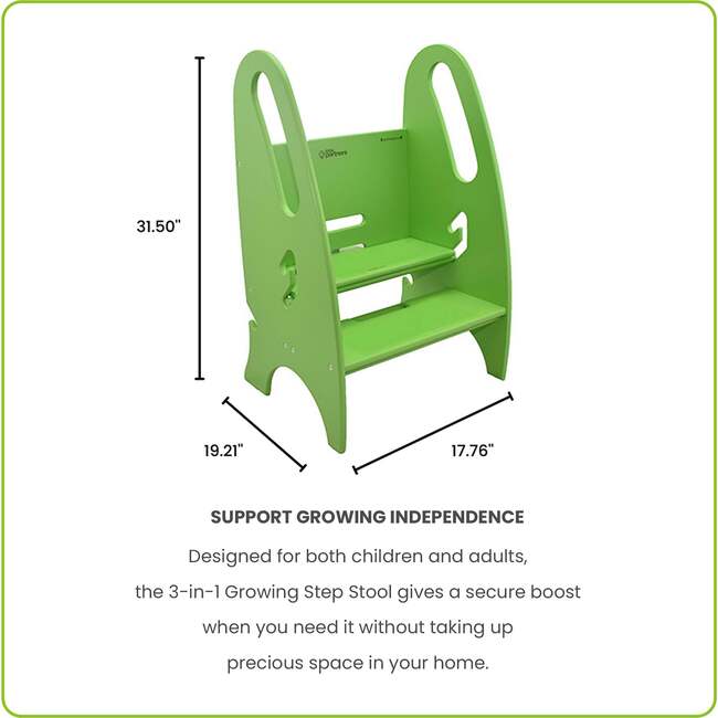 3-in-1 Growing Step Stool, Apple Green - Kids Seating - 5