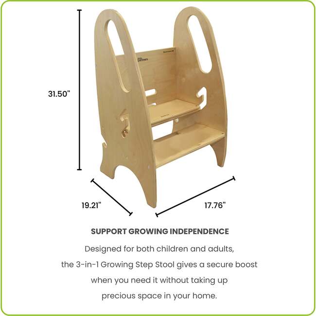 3-in-1 Growing Step Stool, Natural - Kids Seating - 6