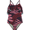 Little Sarah Polynesian Leaf Print One-Piece Swimsuit, Purple - One Pieces - 1 - thumbnail