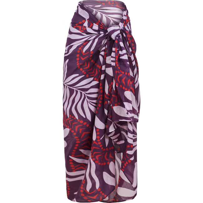 Women's Pareo Polynesian Leaf Print Wrap, Purple - Cover-Ups - 1