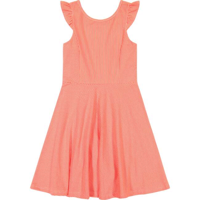 Hayden Small Flutter Sleeve Dress, Melon Ministripe