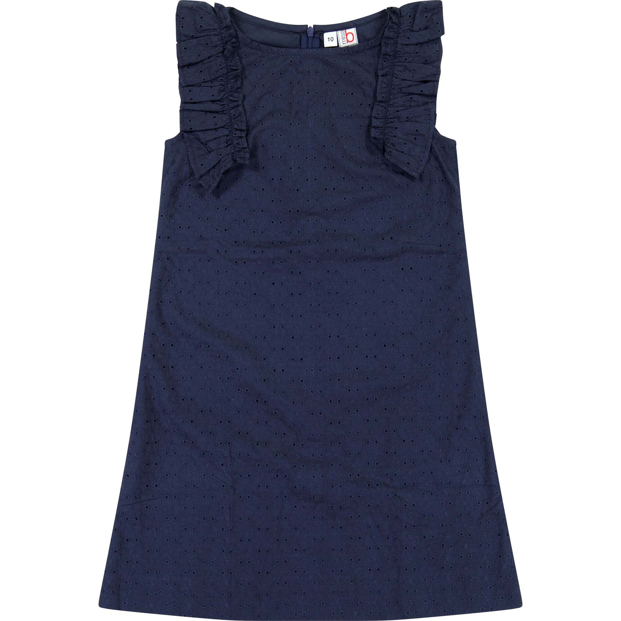Grace Ruffle Sleeve Shift Dress, Navy Eyelet - Dresses - 1