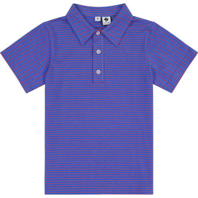 Busy Bees Short Sleeve Polo, Royal Coral Ministripe