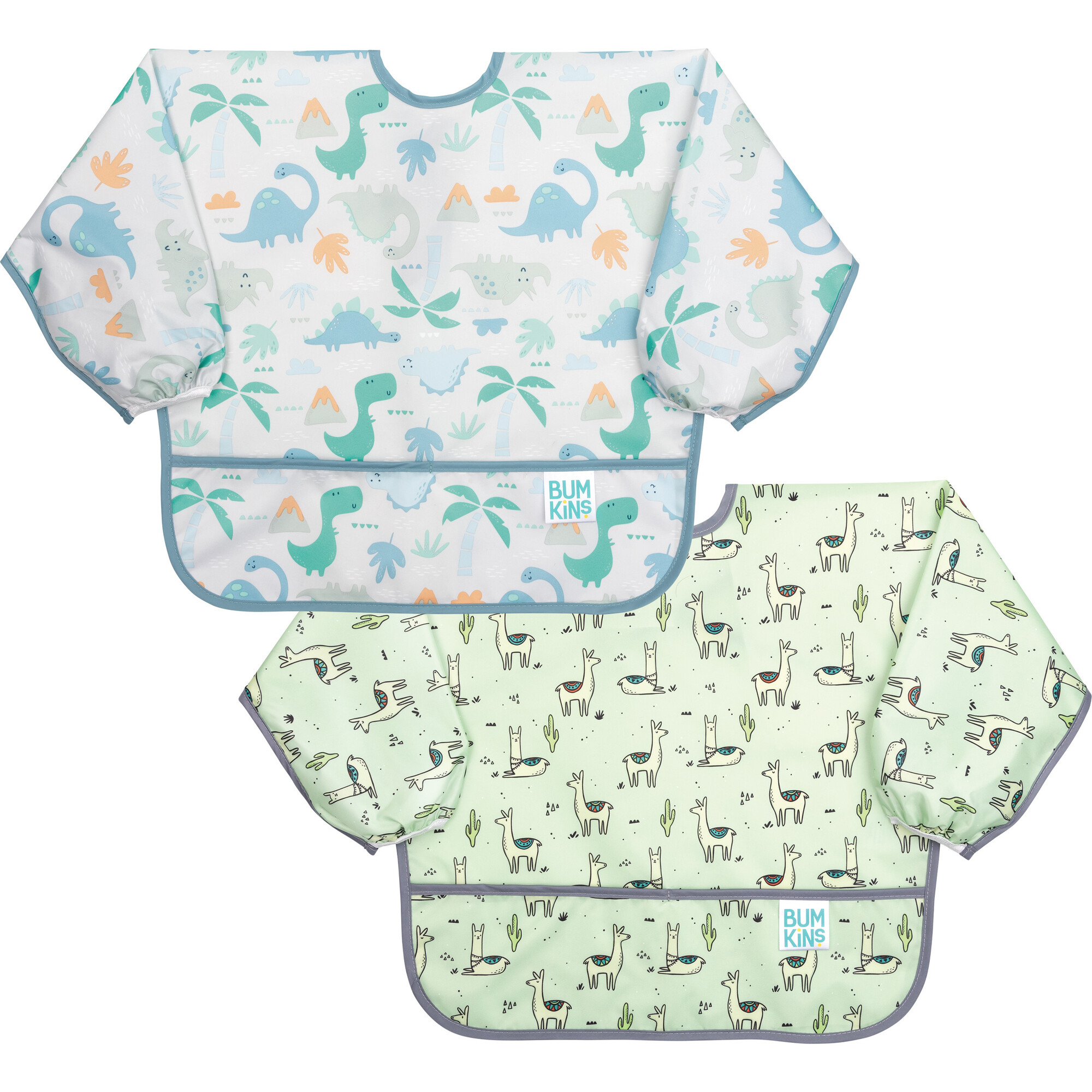 Sleeved Bib 2-Pack: Llama & Dinos - Bibs - 1