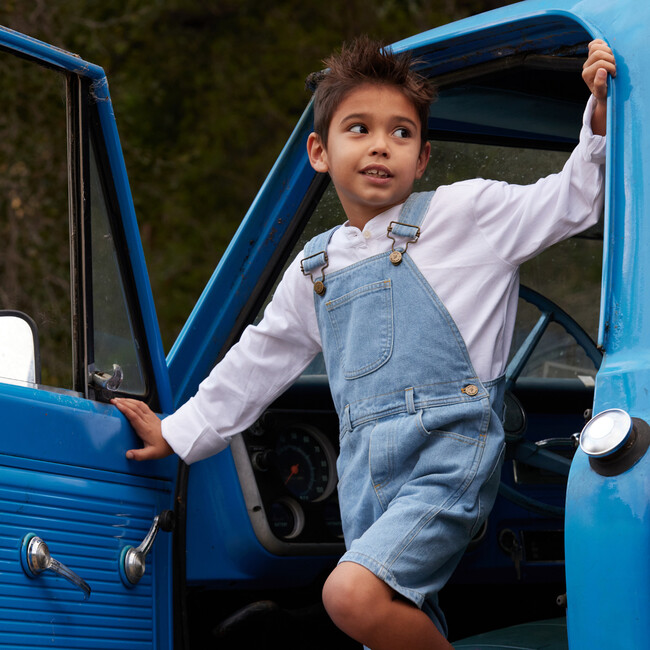 Classic Denim Overall Shorts, Faded Denim - Overalls - 2