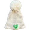 Pom Beanie With Patch, Beige - Hats - 1 - thumbnail