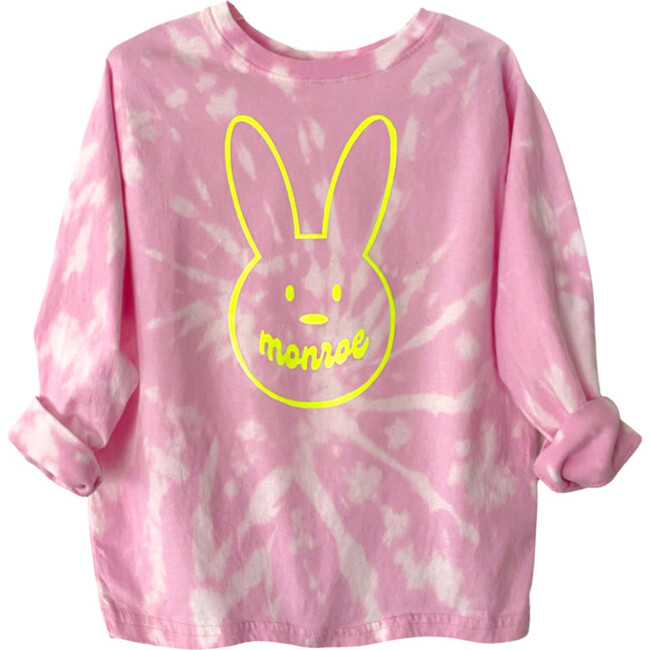 Personalizable Bunny Tie-Dye T-Shirt, Pink - Tees - 1