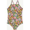 Flowers Trout Swimsuit, Deep Brown - One Pieces - 1 - thumbnail