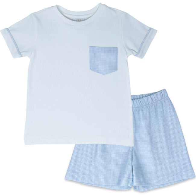 Charlie Mini Gingham Short Set, White And Light Blue