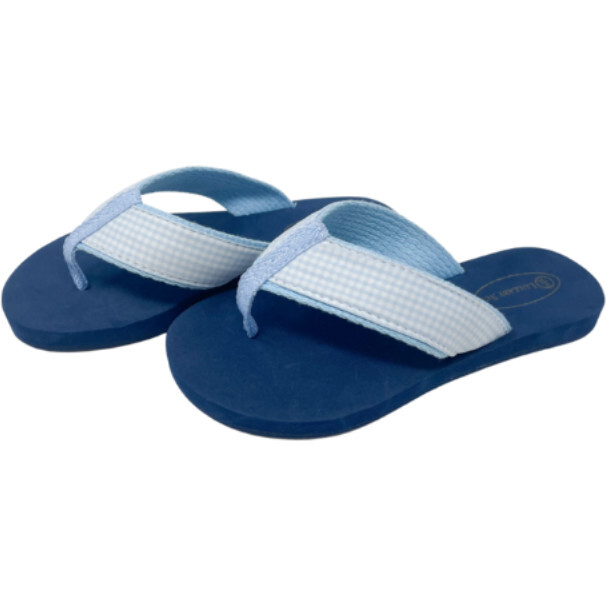 Mini Gingham Flip Flop, Blue - Sandals - 1