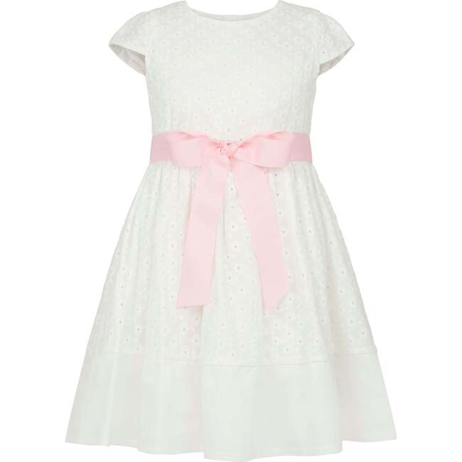 Grace Embroidered Cotton Flower Girls Dress, White & Pink