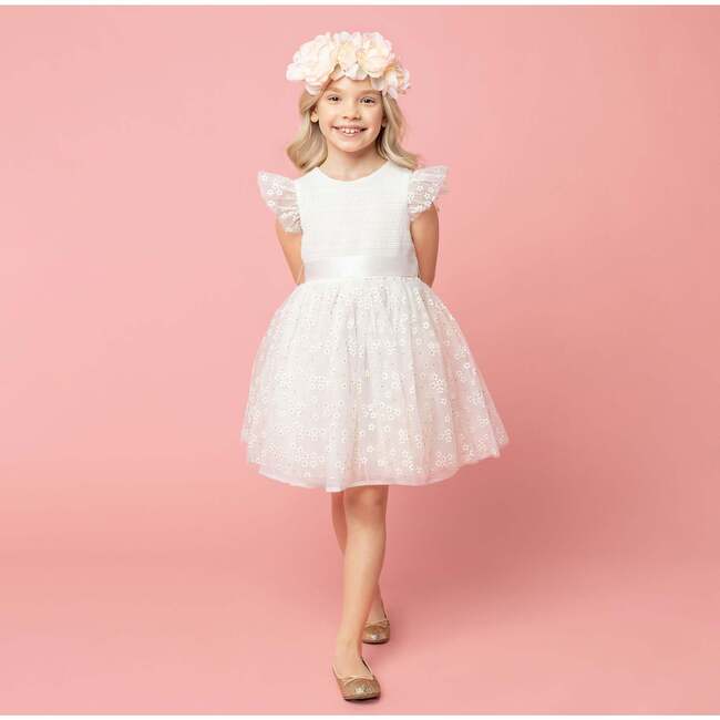 Fleur Luxury Tulle Flower Girls Dress, White - Dresses - 3