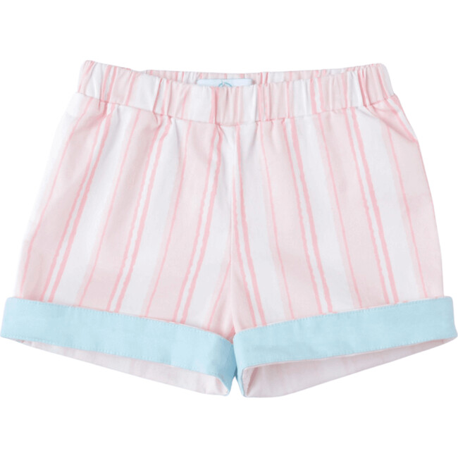 Wilkes Contrast Cuff Elasticated Shorts, Pink Sand Stripe