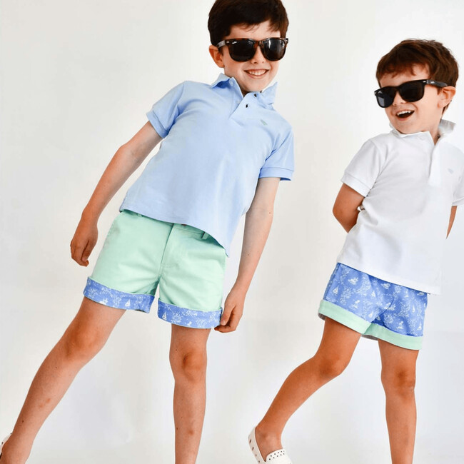 Wyatt Contrast Cuff Buttoned Shorts, Mid Ocean Mint - Shorts - 2