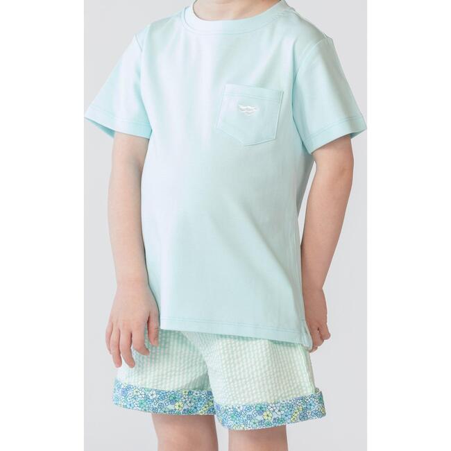 Wilkes Contrast Cuff Elasticated Seersucker Shorts, Mid Ocean Mint - Shorts - 4