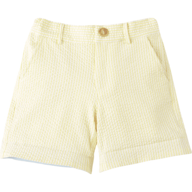 Wyatt Contrast Cuff Buttoned Seersucker Shorts, Loquat Yellow - Shorts - 3