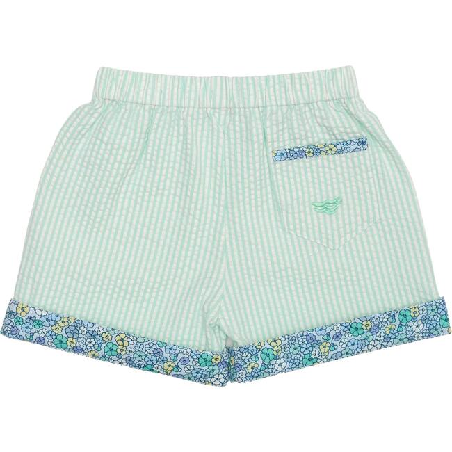 Wilkes Contrast Cuff Elasticated Seersucker Shorts, Mid Ocean Mint - Shorts - 7