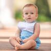 Spencer Criss-Cross Back Strap Sunsuit, Belmont Blue Swiss Dot - Onesies - 2