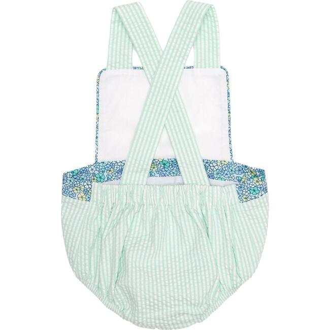 Spencer Criss-Cross Back Strap Seersucker Sunsuit, Mid Ocean Mint - Onesies - 2