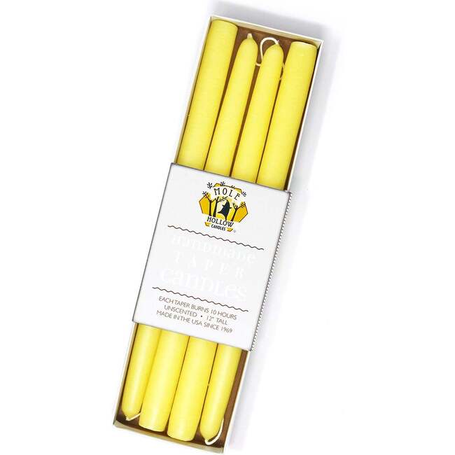12" Taper Candle  Set, Sun Yellow