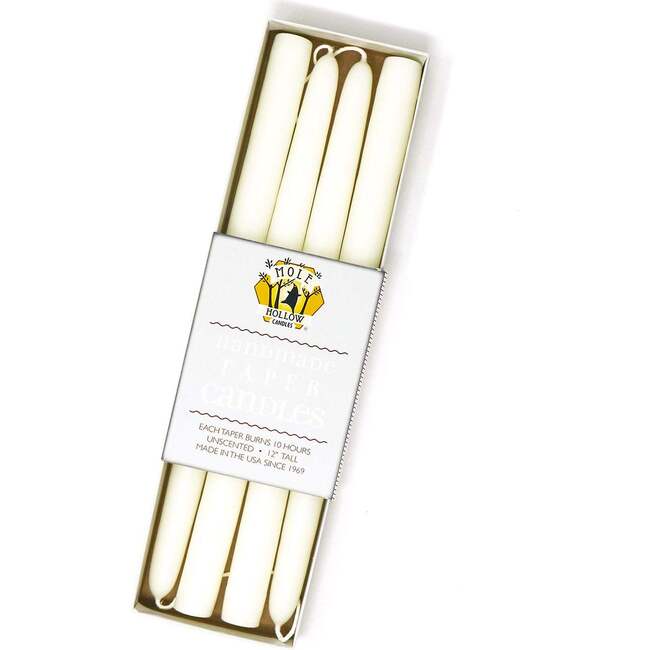 12" Taper Candle  Set, Shell White