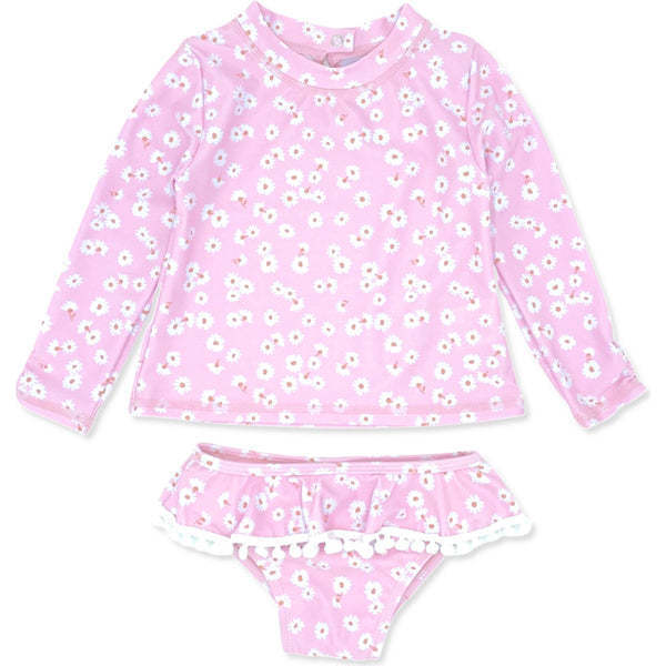 Sandy Toes Long Sleeve Ruffle Set, Pink And Multicolors - Two Pieces - 1