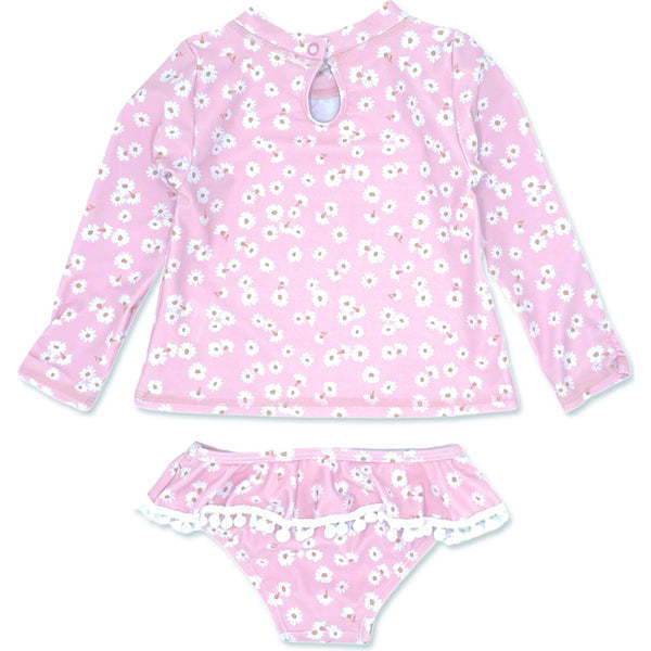 Sandy Toes Long Sleeve Ruffle Set, Pink And Multicolors - Two Pieces - 2