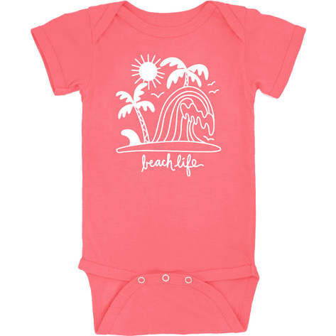 Beach Life One-Piece, Pink And White - Onesies - 1