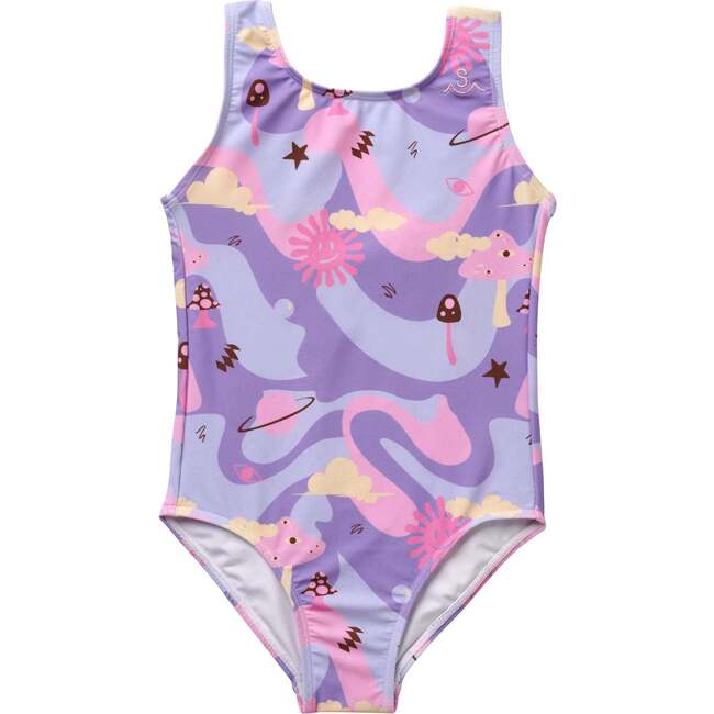 Sunshine Scoop Neck Swirly Space Swimsuit, Taffy - One Pieces - 1