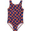 Wavy Scoop Neck Checks Swimsuit, Navy - One Pieces - 1 - thumbnail