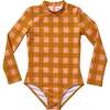 Seaside Gingham Long Sleeve Zipper One-Piece Swimsuit - One Pieces - 1 - thumbnail