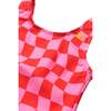 Wavy Scoop Neck Checks Swimsuit, Fuchsia - One Pieces - 2 - thumbnail