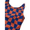 Wavy Scoop Neck Checks Swimsuit, Navy - One Pieces - 2
