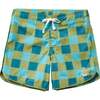 Seaside Vintage-Inspired Gingham Boardshorts, Sea Moss - Swim Trunks - 1 - thumbnail