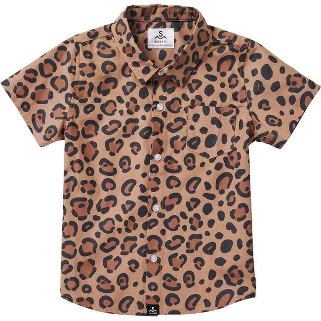 Calico Crab Cheetah Print Button-Up Shirt, Khaki