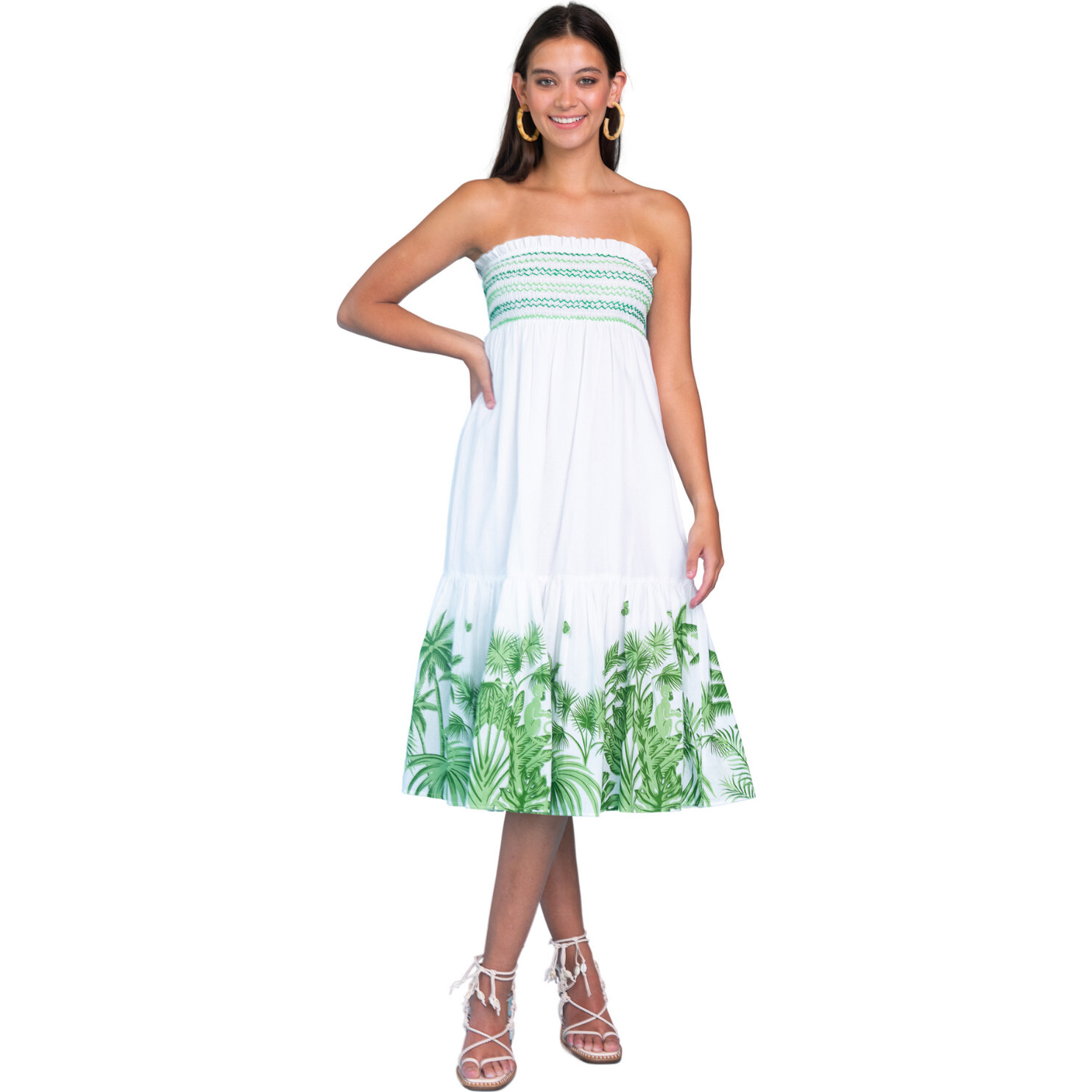 Women's Izzy Jungle Agave Skirt Dress, White And Green - Olivia James The  Label Dresses | Maisonette