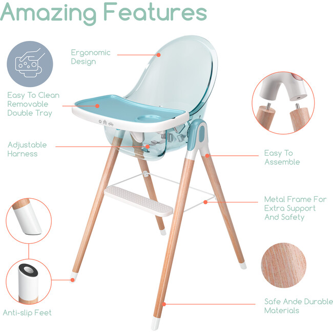 6 in 1 Deluxe High Chair, Blue - Highchairs - 2
