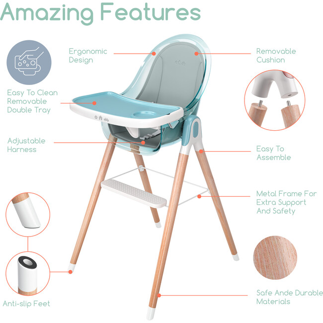 6 in 1 Deluxe High Chair with Cushion, Blue - Highchairs - 2