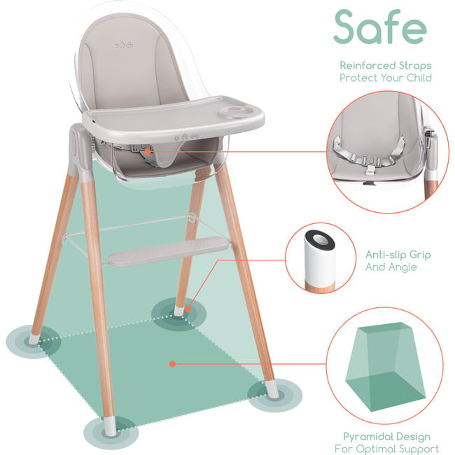 6 in 1 Deluxe High Chair with Cushion, Grey - Highchairs - 10