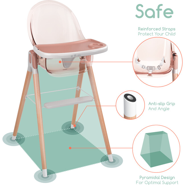 6 in 1 Deluxe High Chair, Pink - Highchairs - 10