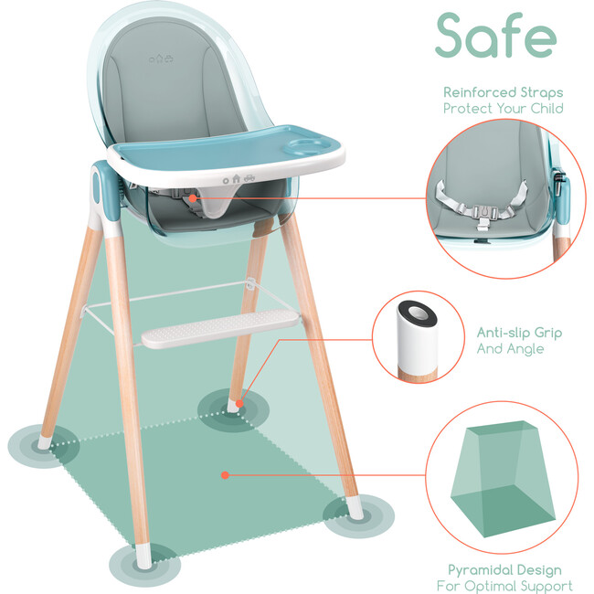6 in 1 Deluxe High Chair with Cushion, Blue - Highchairs - 9