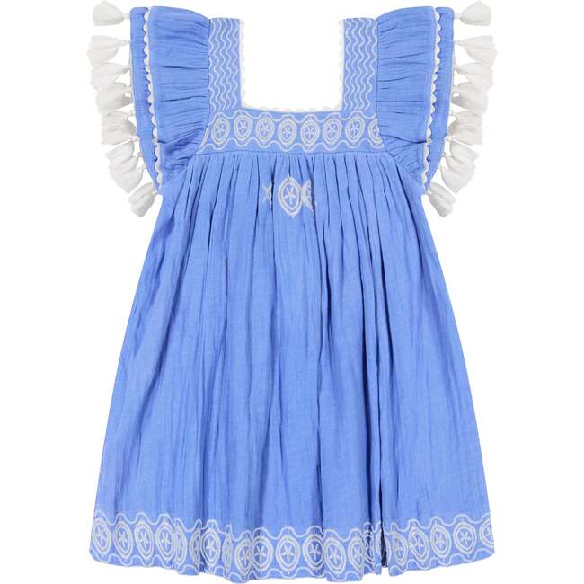 Serena Tassel Twirl Dress, Aegean Blue