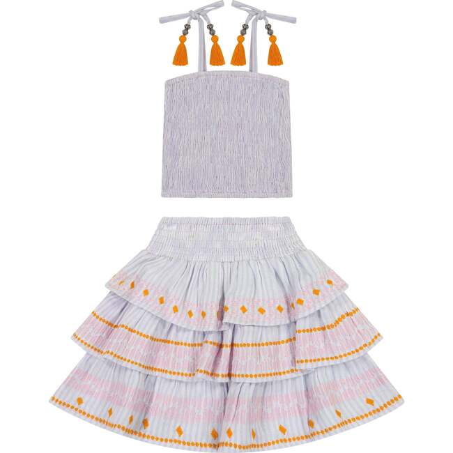 Louisa Smocked Stripe Top And Skirt Set, Lavender