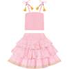 Louisa Smocked Embroidery Top And Skirt Set, Pink And Rose Gold - Mixed Apparel Set - 1 - thumbnail