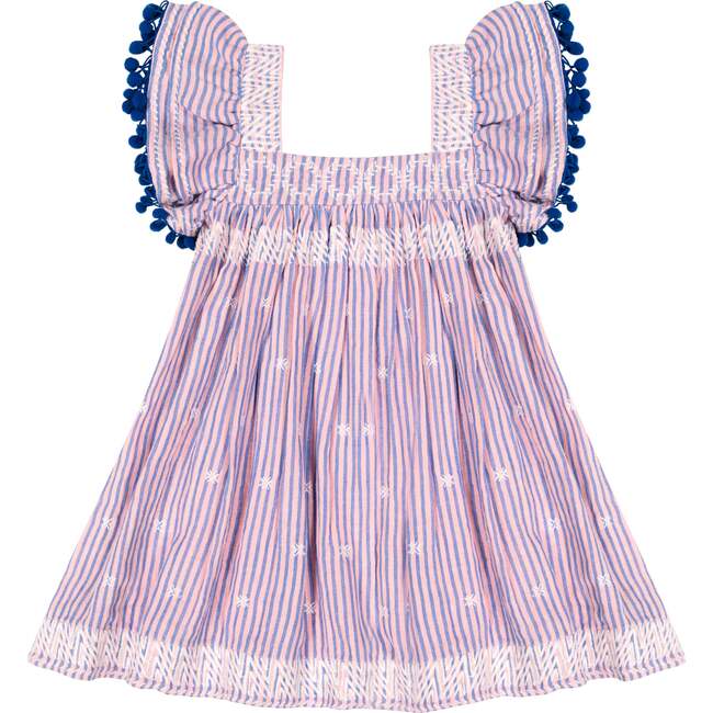 Serena Pom Pom Stripe Dress, Pink And Blue