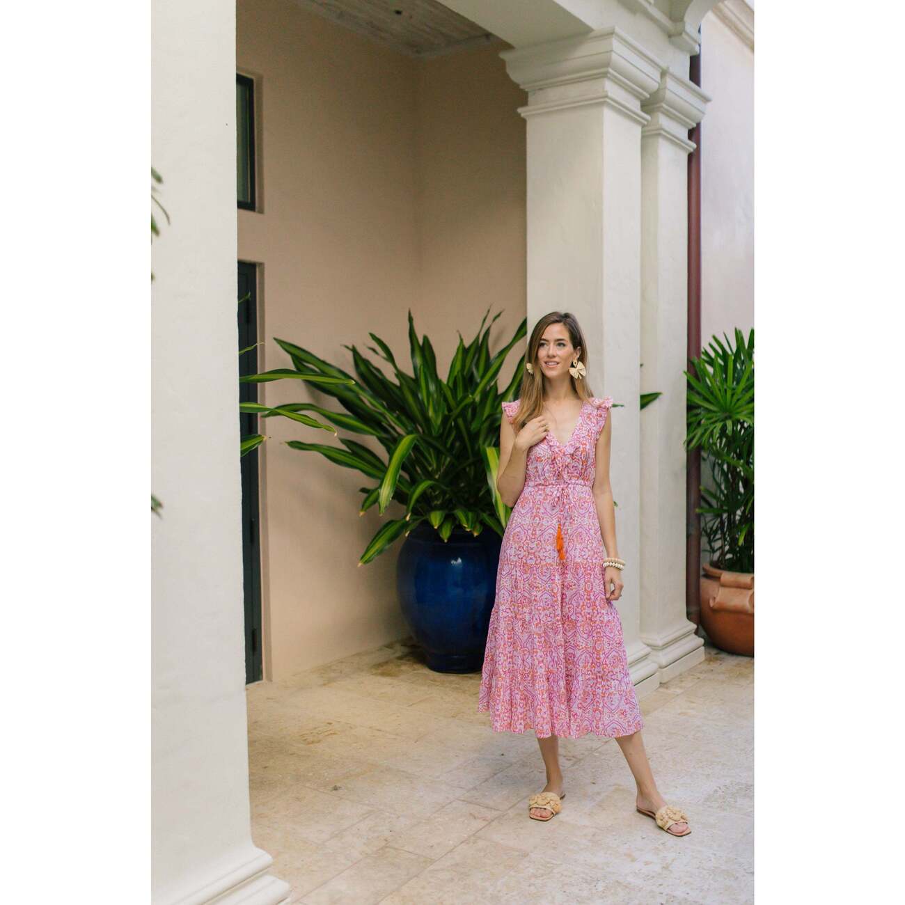 Women's Giselle Maxi Block Print Dress, Safi Pink Mer Barth