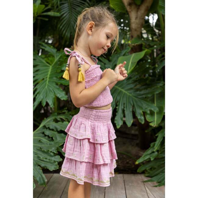 Louisa Smocked Embroidery Top And Skirt Set, Pink And Rose Gold - Mixed Apparel Set - 2