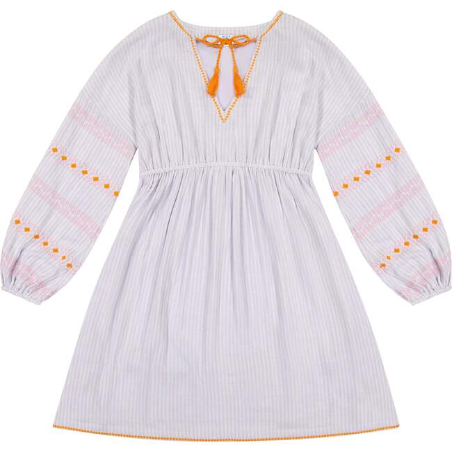 Women's Elodie Popover Stripe Embroidery Dress, Lavender