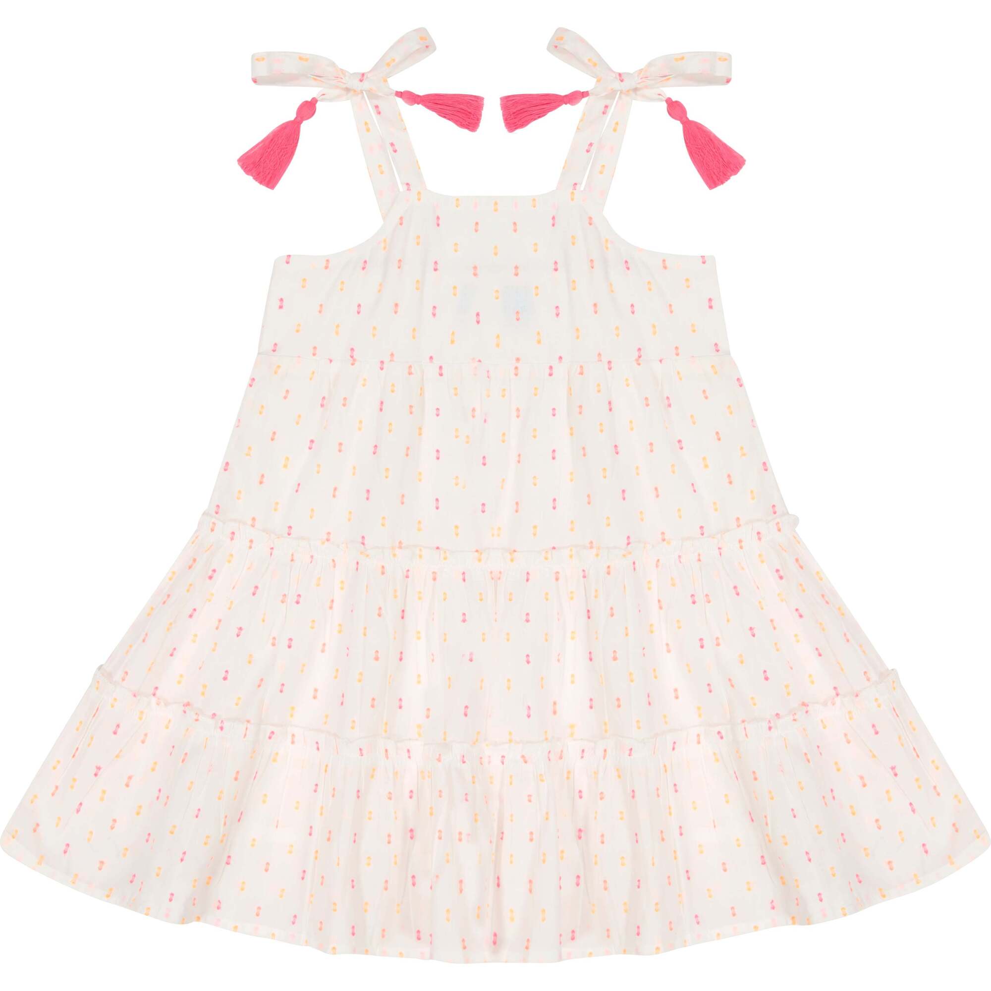Bella Shoulder Tie Swiss Dot Sundress, Neon - Dresses - 1