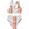 Retro Stripe Cross Back Bikini, White - Two Pieces - 1 - thumbnail
